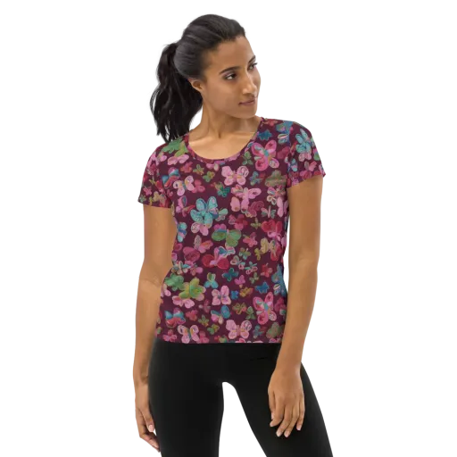 Butterfly Brocade on a Women's Athletic T-Shirt
