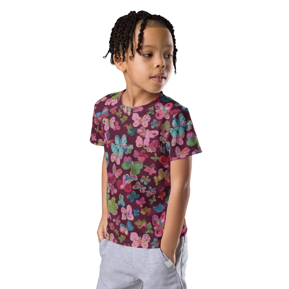 Butterfly Brocade on Kids Crew Neck T-Shirt — Left Front