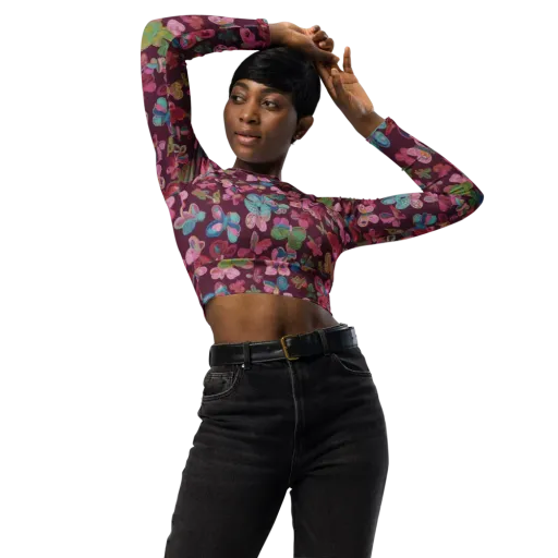 Butterfly Brocade on a Long Sleeve Crop Top