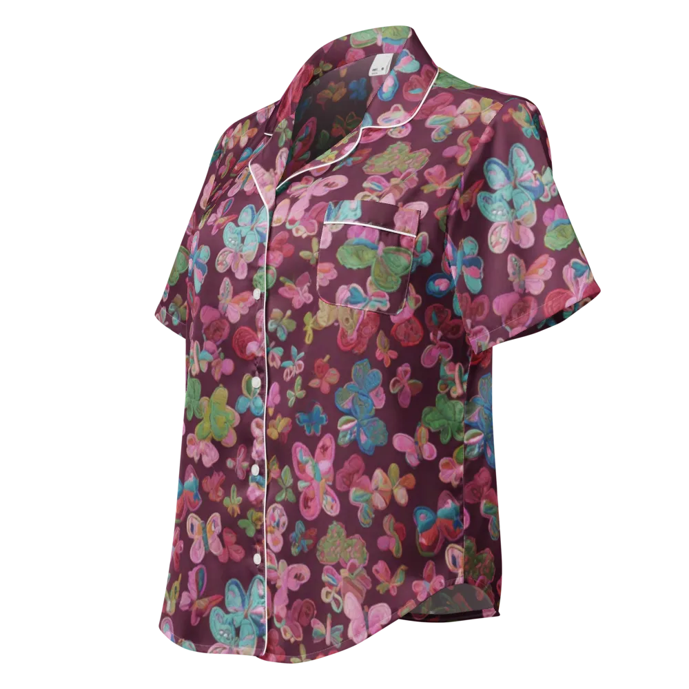 Butterfly Brocade on Women's Short Sleeve Pajama Top — Left Front