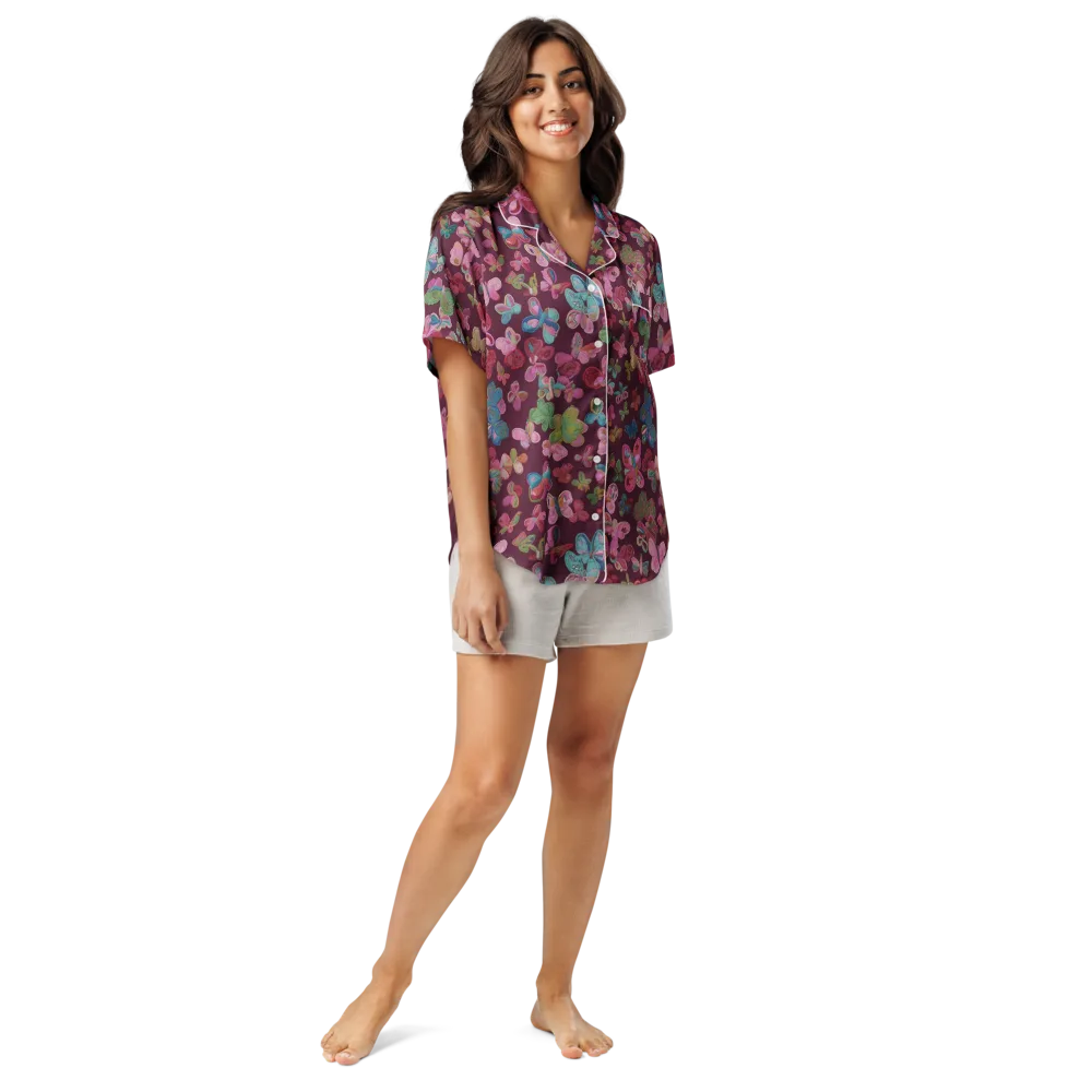 Butterfly Brocade on Women's Short Sleeve Pajama Top — Front