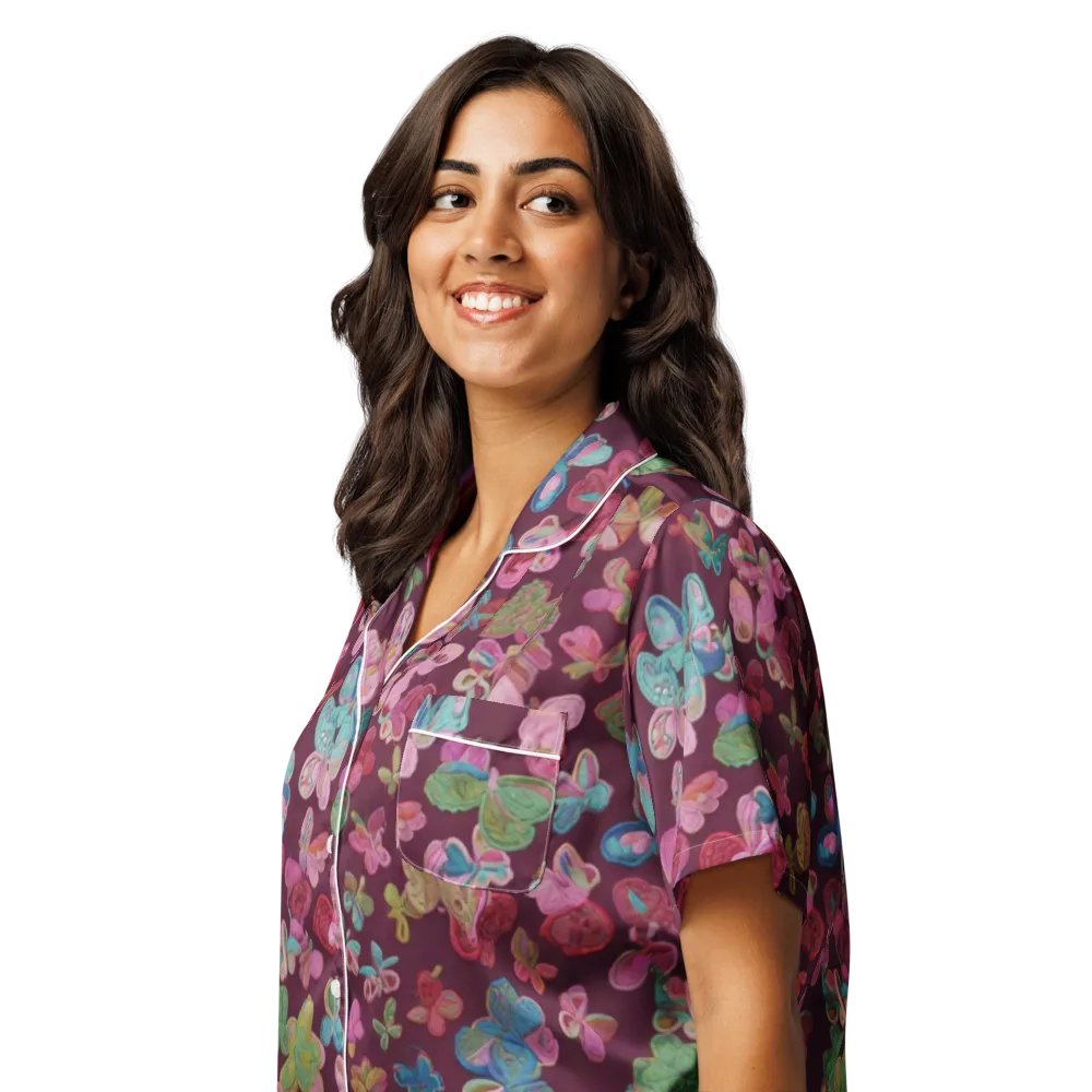 Butterfly Brocade on Women's Short Sleeve Pajama Top — Left Front