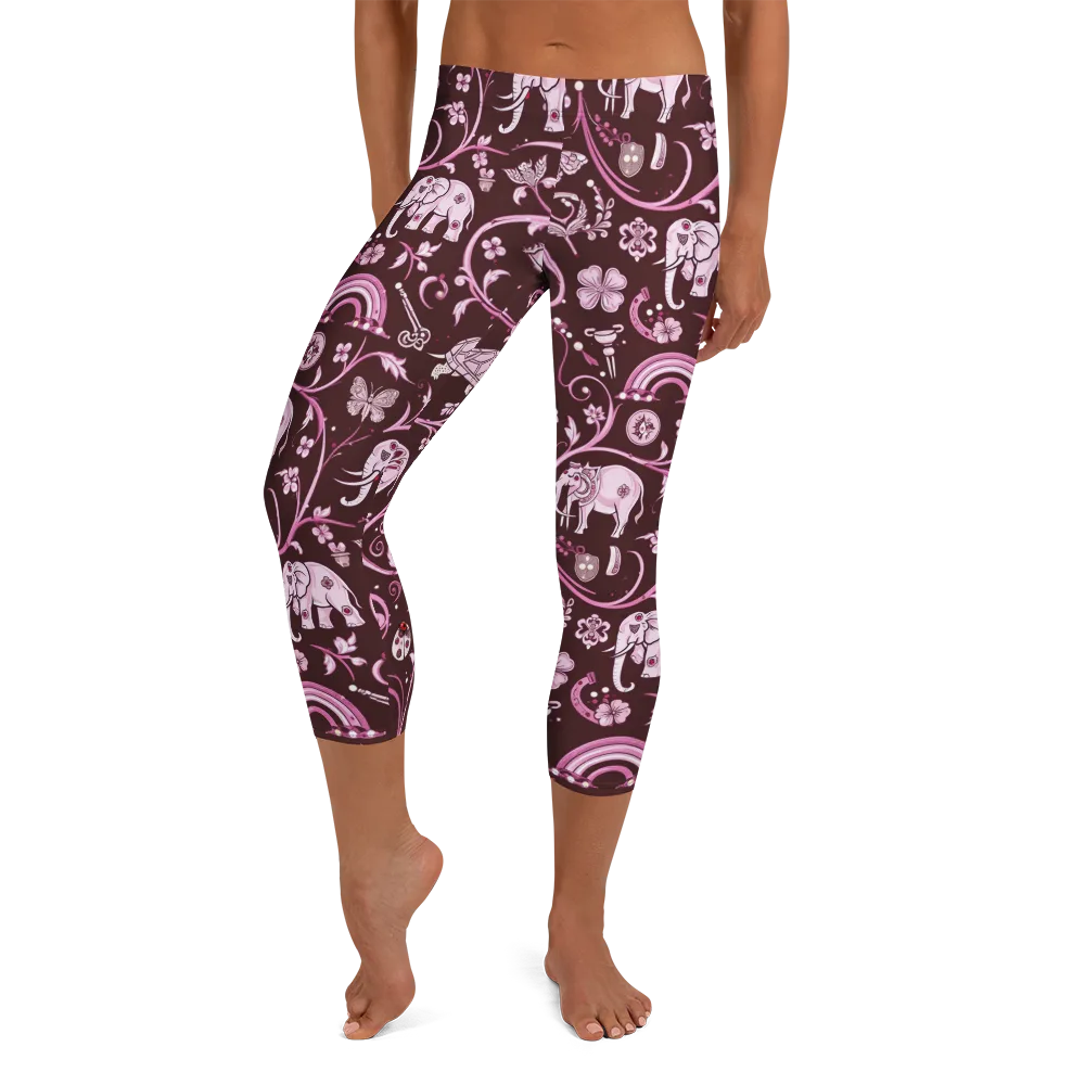 Burgundy Garden on Capri Leggings — Front
