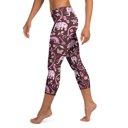 Burgundy Garden on a Capri Leggings
