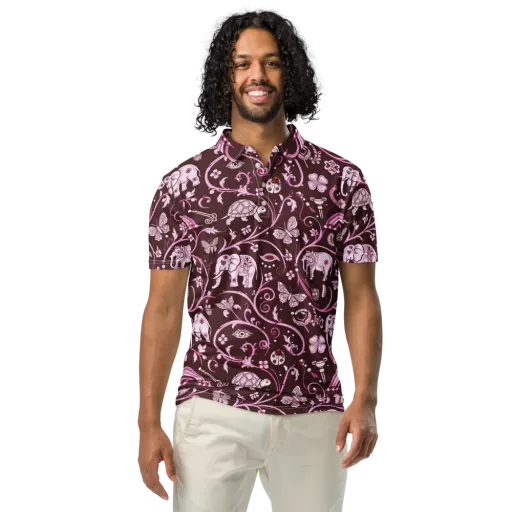 Burgundy Garden on a Men's Slim Fit Polo Shirt