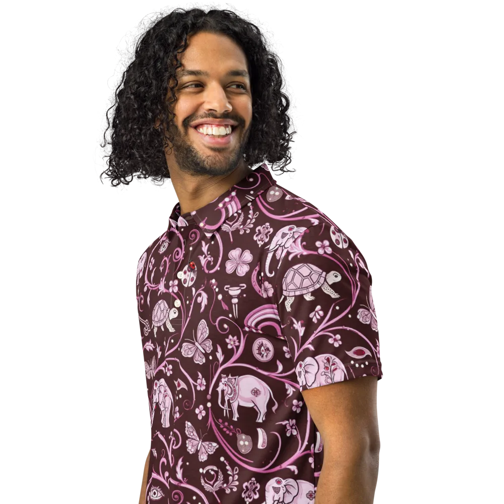 Burgundy Garden on Men's Slim Fit Polo Shirt — Left Front