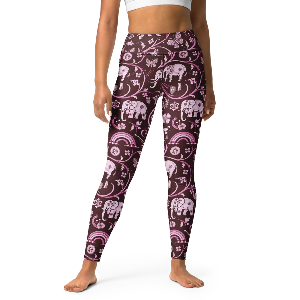 Burgundy Garden on Yoga Leggings — Front
