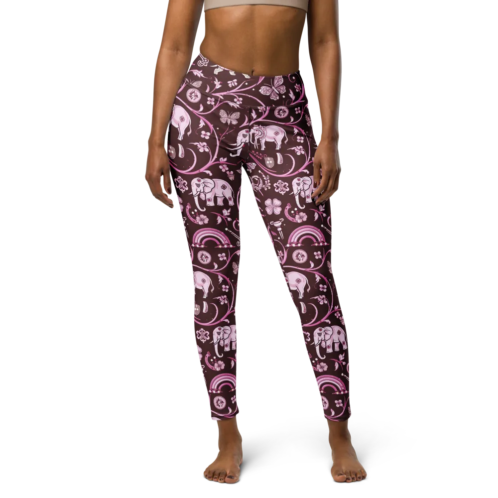 Burgundy Garden on Yoga Leggings — Front