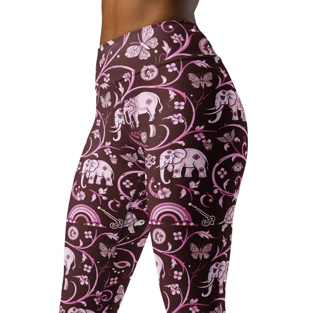Burgundy Garden on Yoga Leggings — Left Front