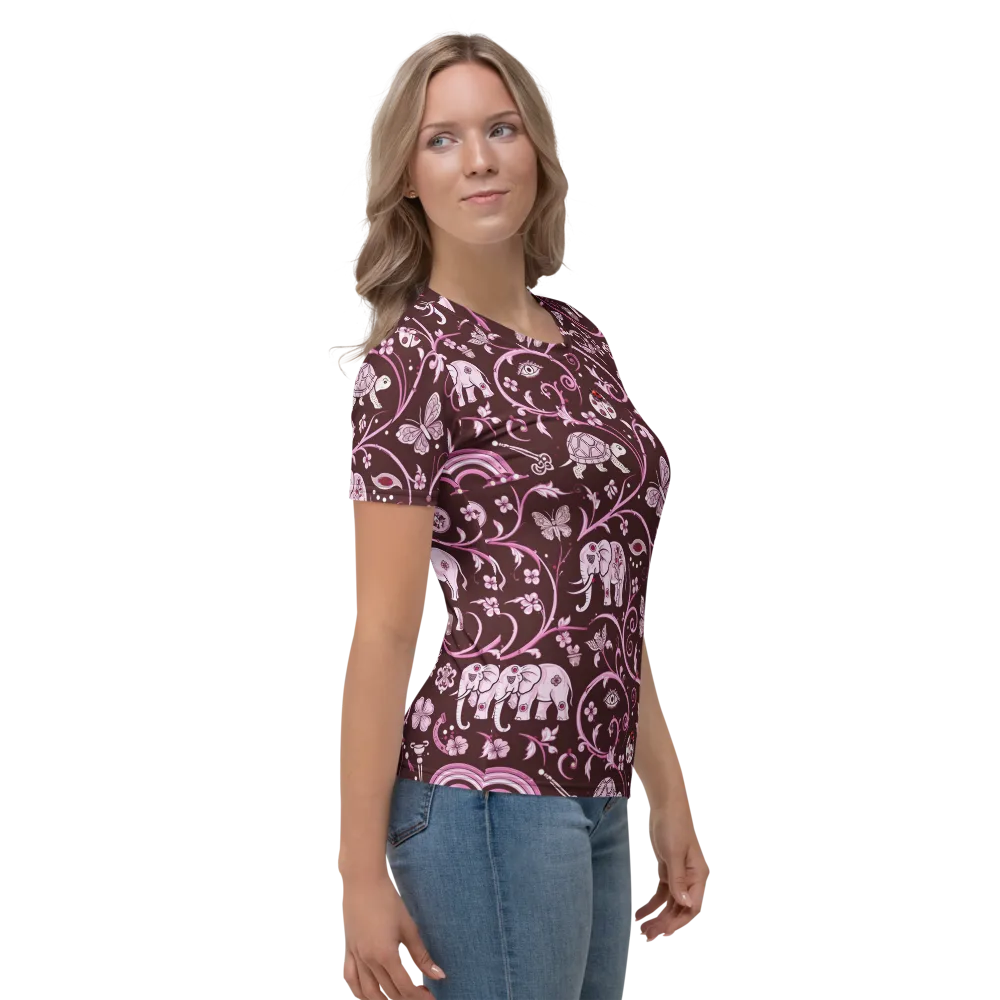 Burgundy Garden on Women's Crew Neck T-Shirt — Right
