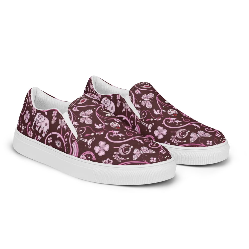 Burgundy Garden on Men's Slip-On Canvas Shoes — Right Front