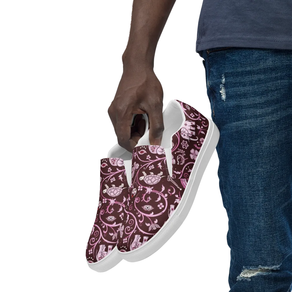 Burgundy Garden on Men's Slip-On Canvas Shoes — Left Front