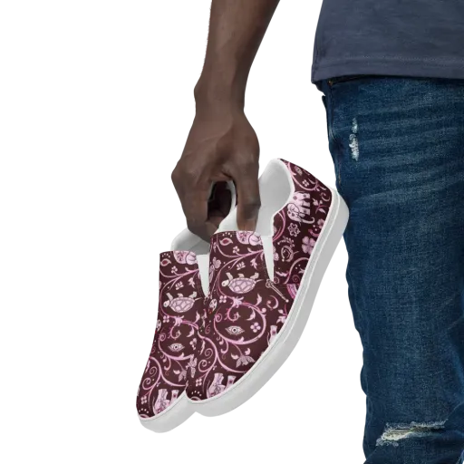 Burgundy Garden on a Men's Slip-On Canvas Shoes