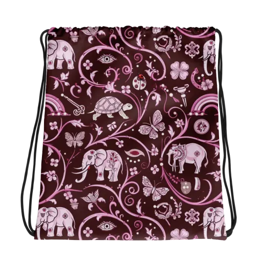 Burgundy Garden on a Drawstring Bag