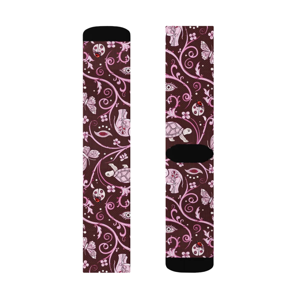 Burgundy Garden on Socks — Left Sock