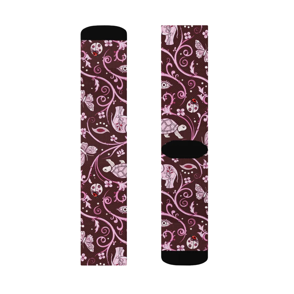 Burgundy Garden on Socks — Right Sock