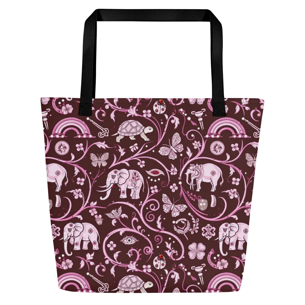 Burgundy Garden on Large Tote Bag W/ Pocket — Front