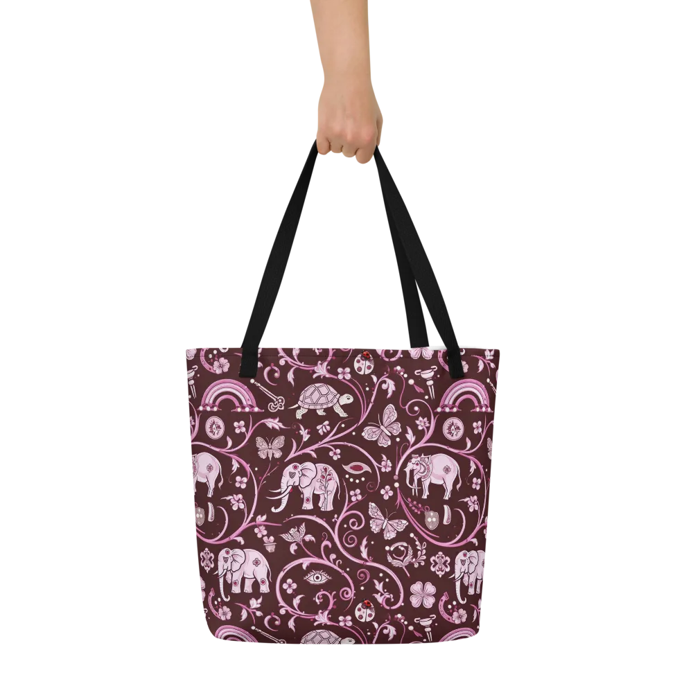 Burgundy Garden on Large Tote Bag W/ Pocket — Front