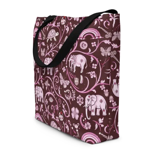 Burgundy Garden on a Large Tote Bag W/ Pocket