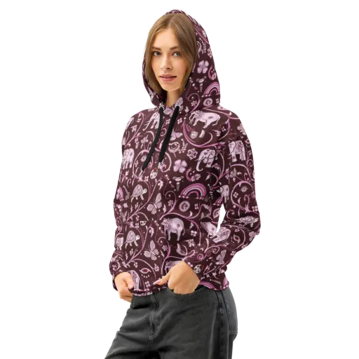Burgundy Garden on a Cotton Hoodie