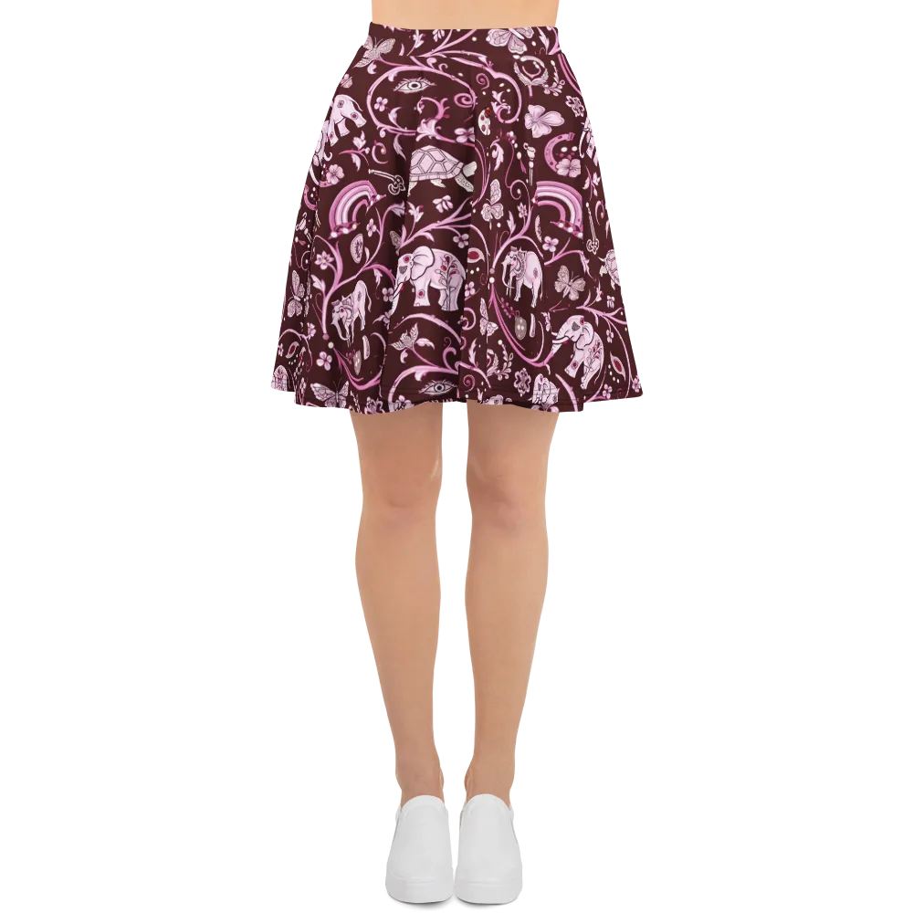 Burgundy Garden on Skater Skirt — Front