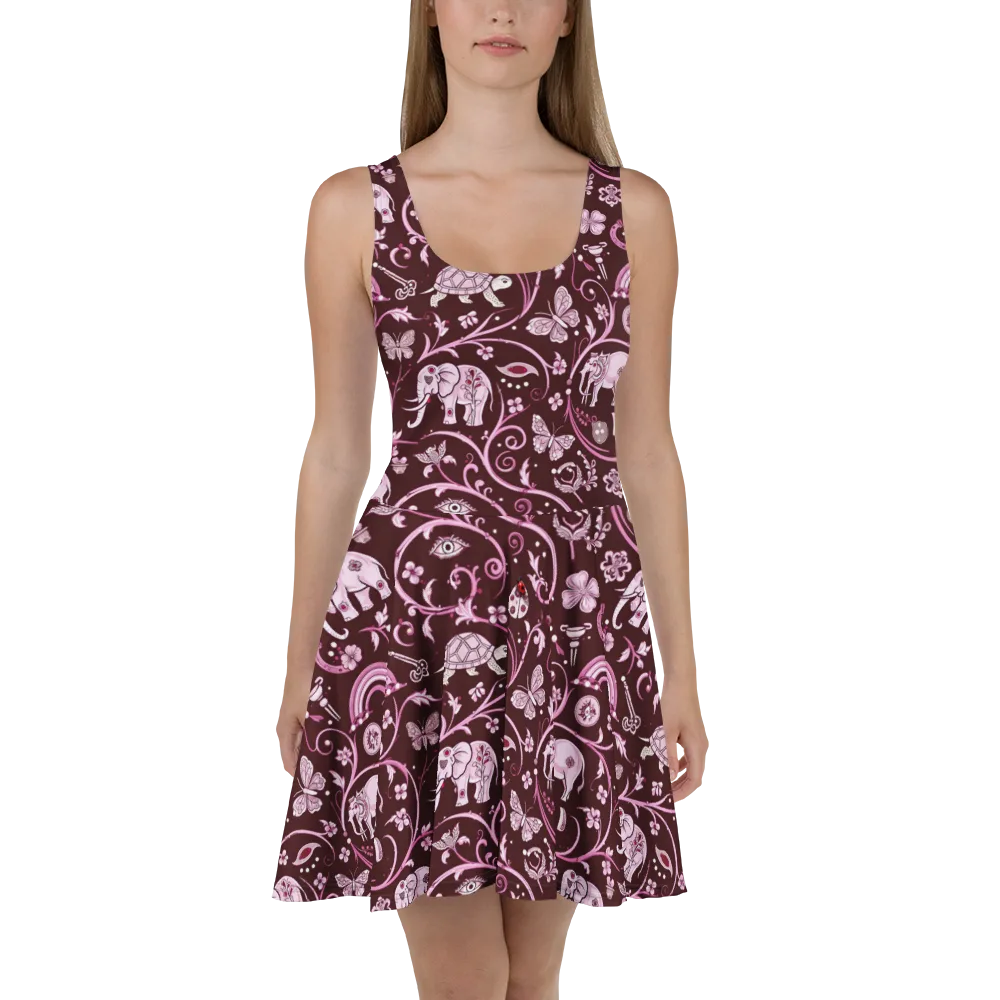Burgundy Garden on Skater Dress — Front