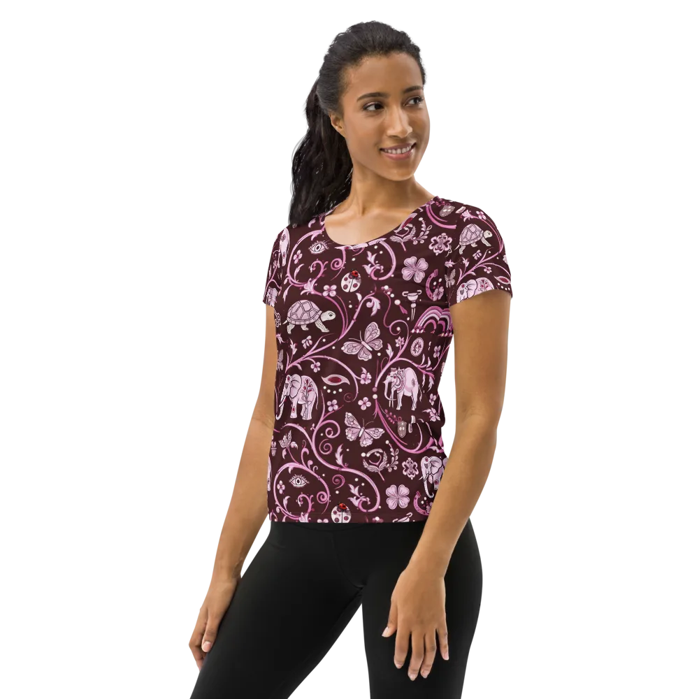Burgundy Garden on Women's Athletic T-Shirt — Left