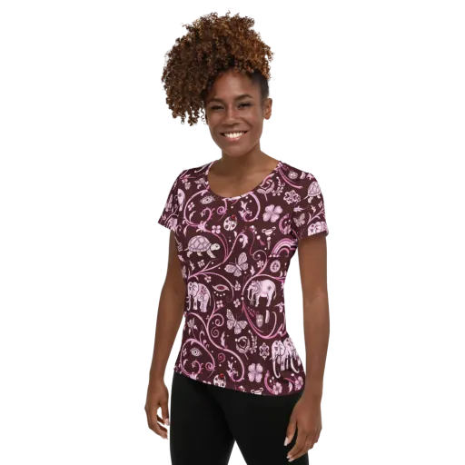 Burgundy Garden on a Women's Athletic T-Shirt