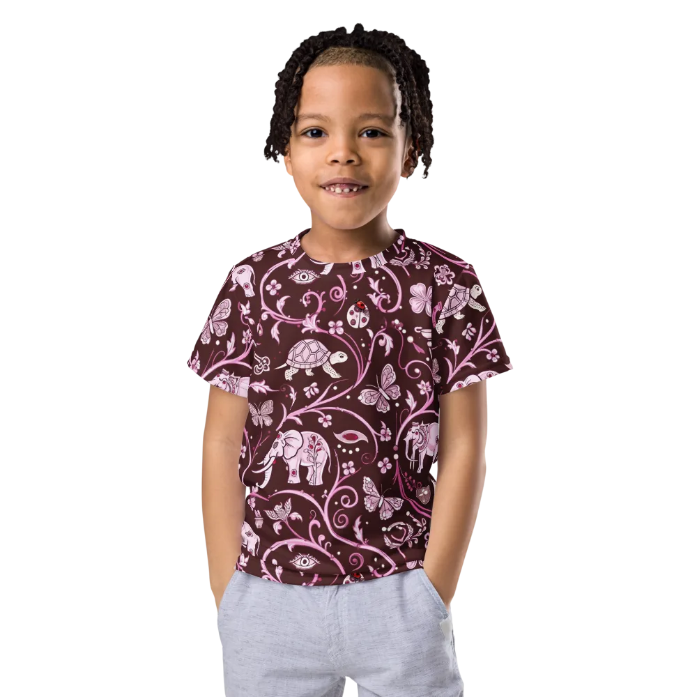 Burgundy Garden on Kids Crew Neck T-Shirt — Front