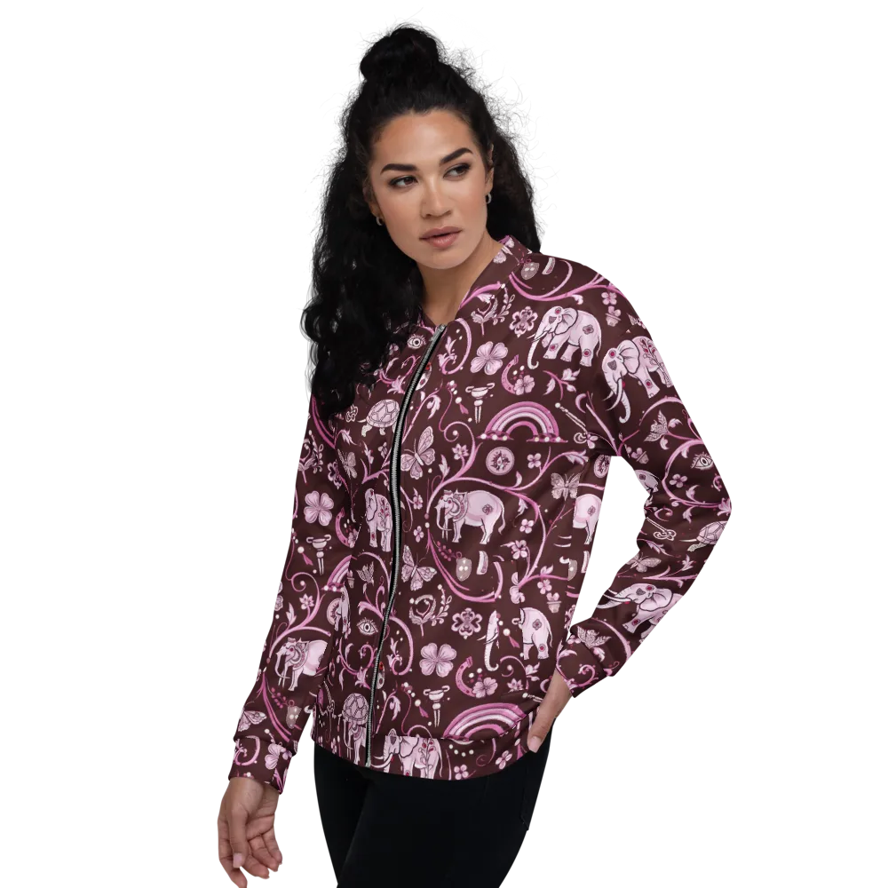 Burgundy Garden on Bomber Jacket — Left