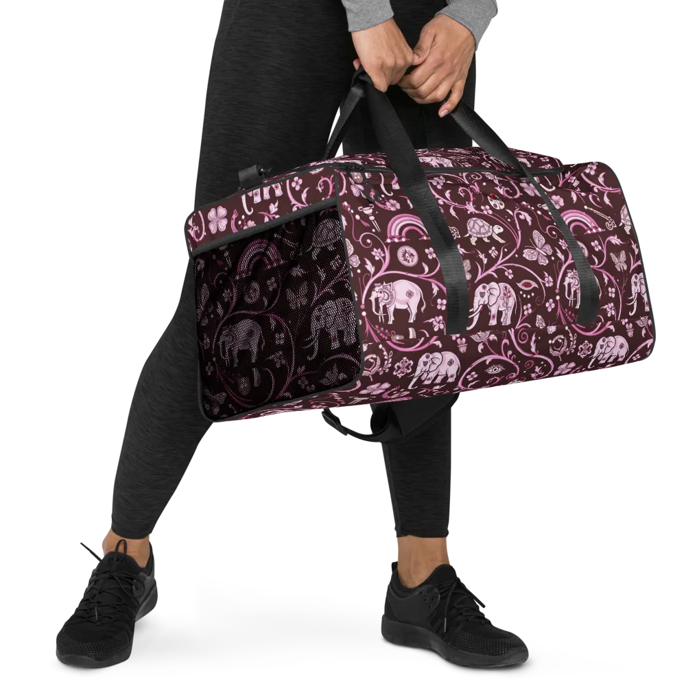 Burgundy Garden on Duffle Bag — Right Front