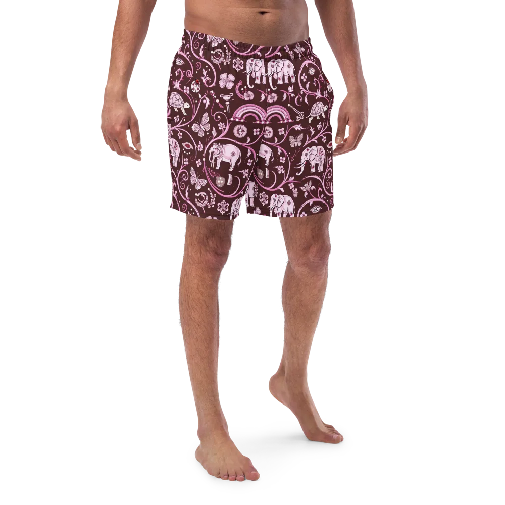 Burgundy Garden on Swim Trunks — Front