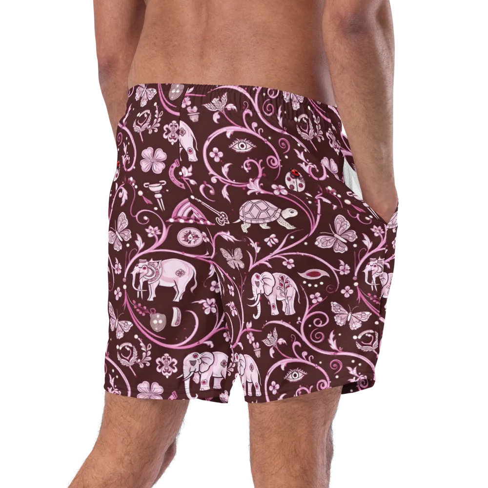 Burgundy Garden on Swim Trunks — Right Back