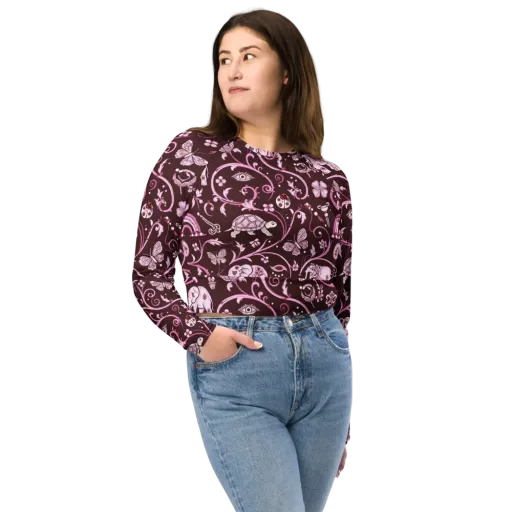 Burgundy Garden on a Long Sleeve Crop Top