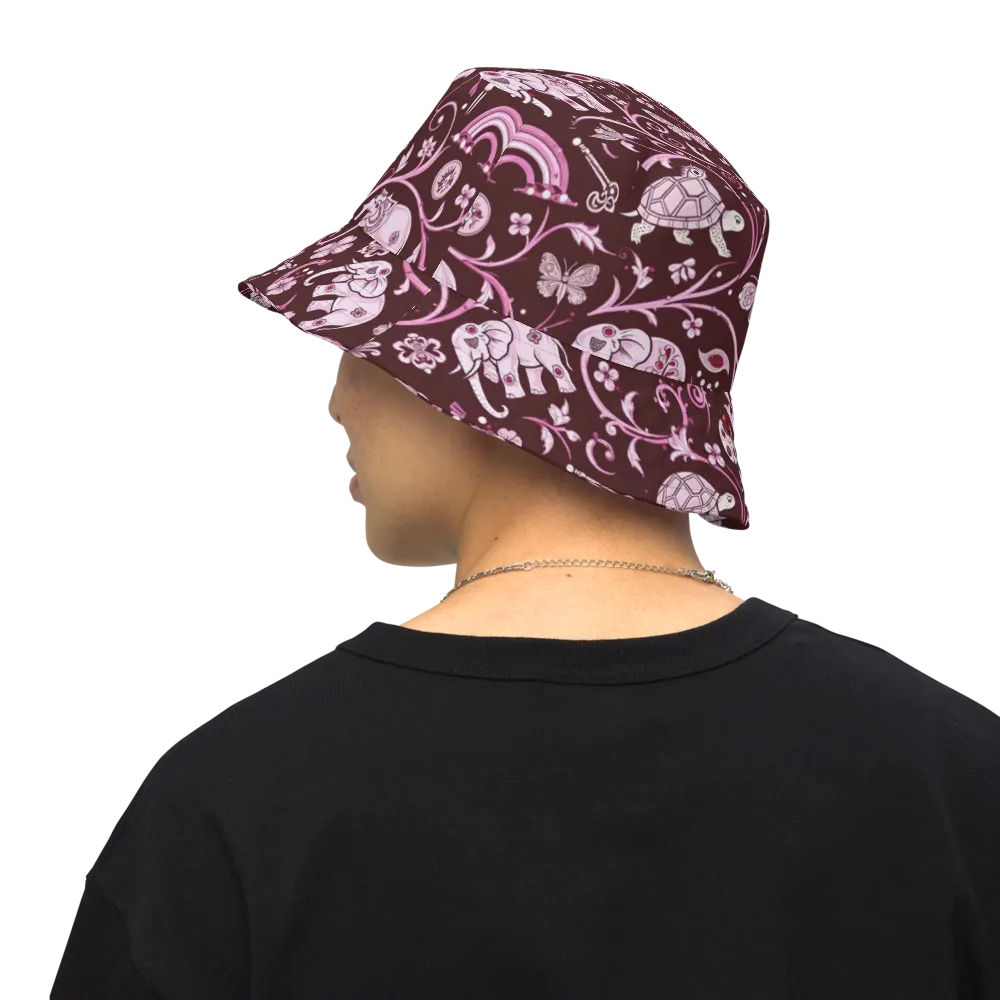 Burgundy Garden on Reversible Bucket Hat — Back Inside