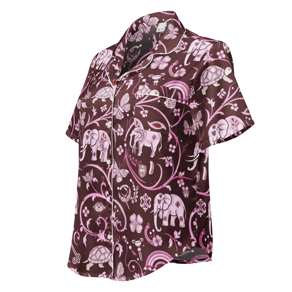 Burgundy Garden on Women's Short Sleeve Pajama Top — Left Front