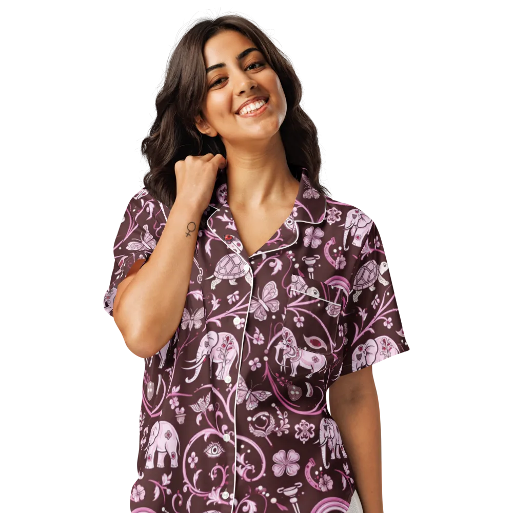 Burgundy Garden on Women's Short Sleeve Pajama Top — Front