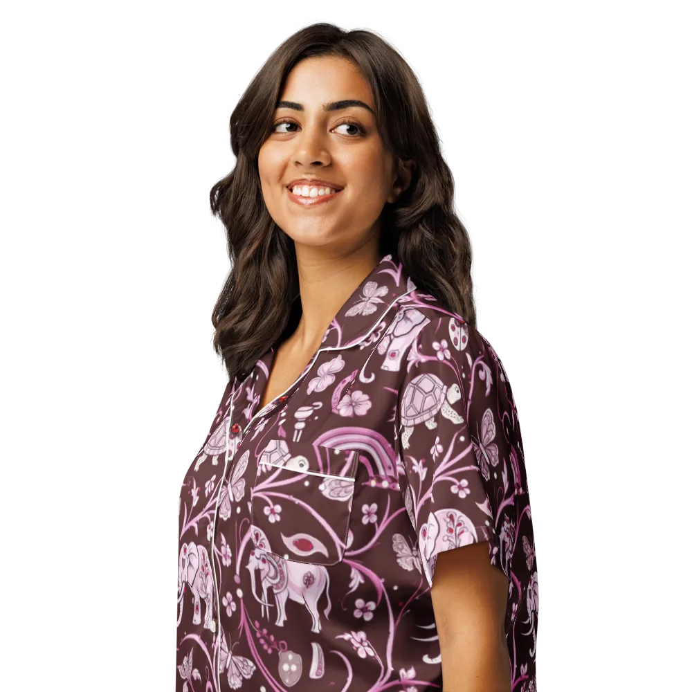 Burgundy Garden on Women's Short Sleeve Pajama Top — Left Front