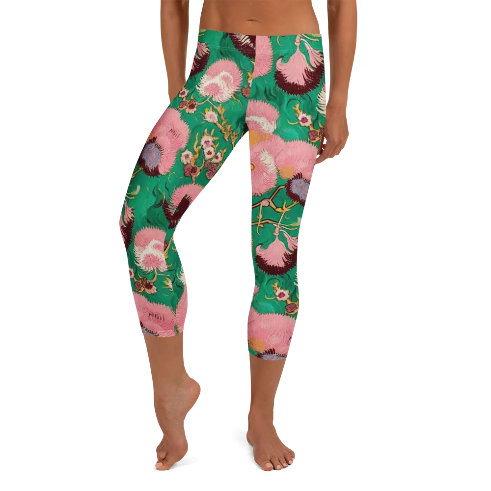 Emerald Chrysanthemum on Capri Leggings — Front