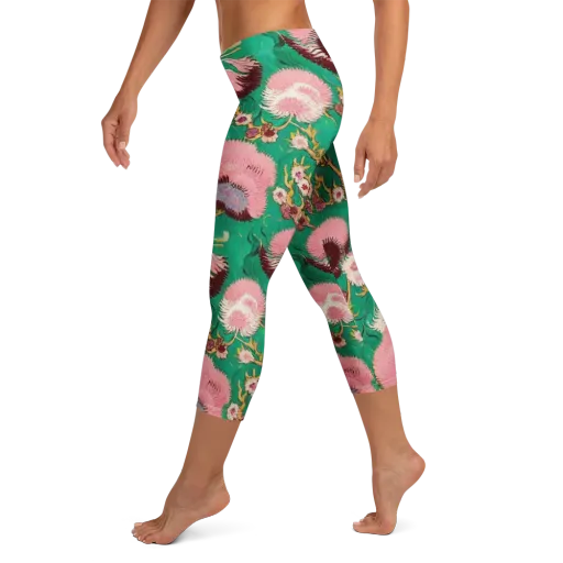 Emerald Chrysanthemum on a Capri Leggings