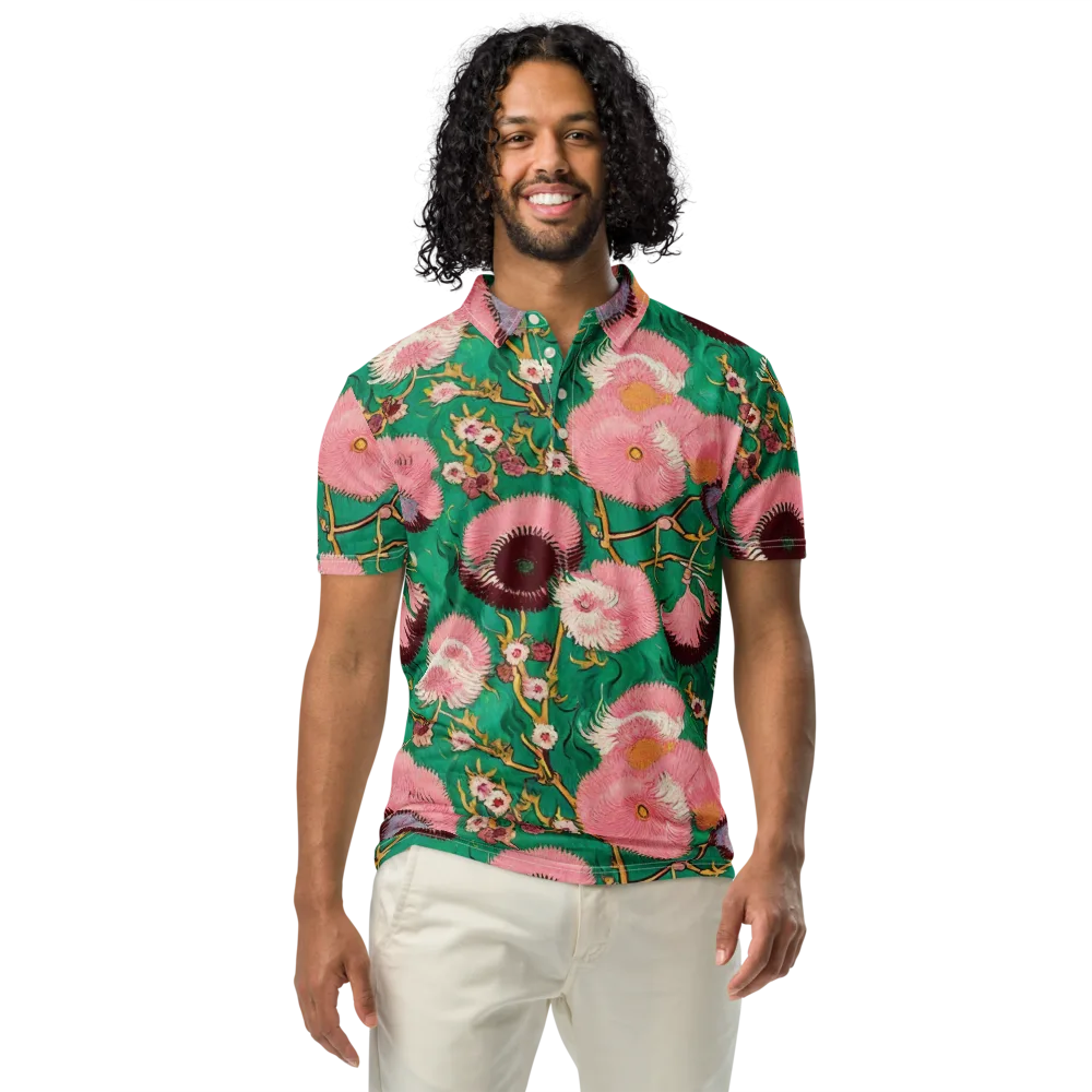 Emerald Chrysanthemum on Men's Slim Fit Polo Shirt — Front