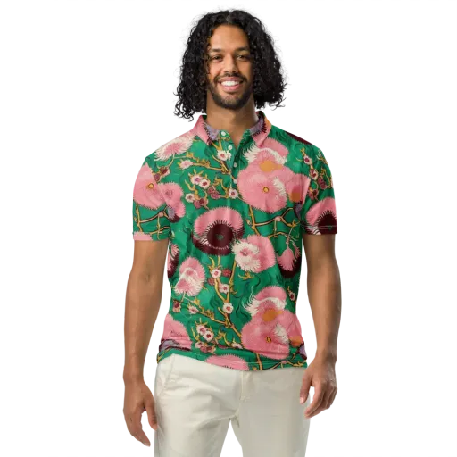 Emerald Chrysanthemum on a Men's Slim Fit Polo Shirt
