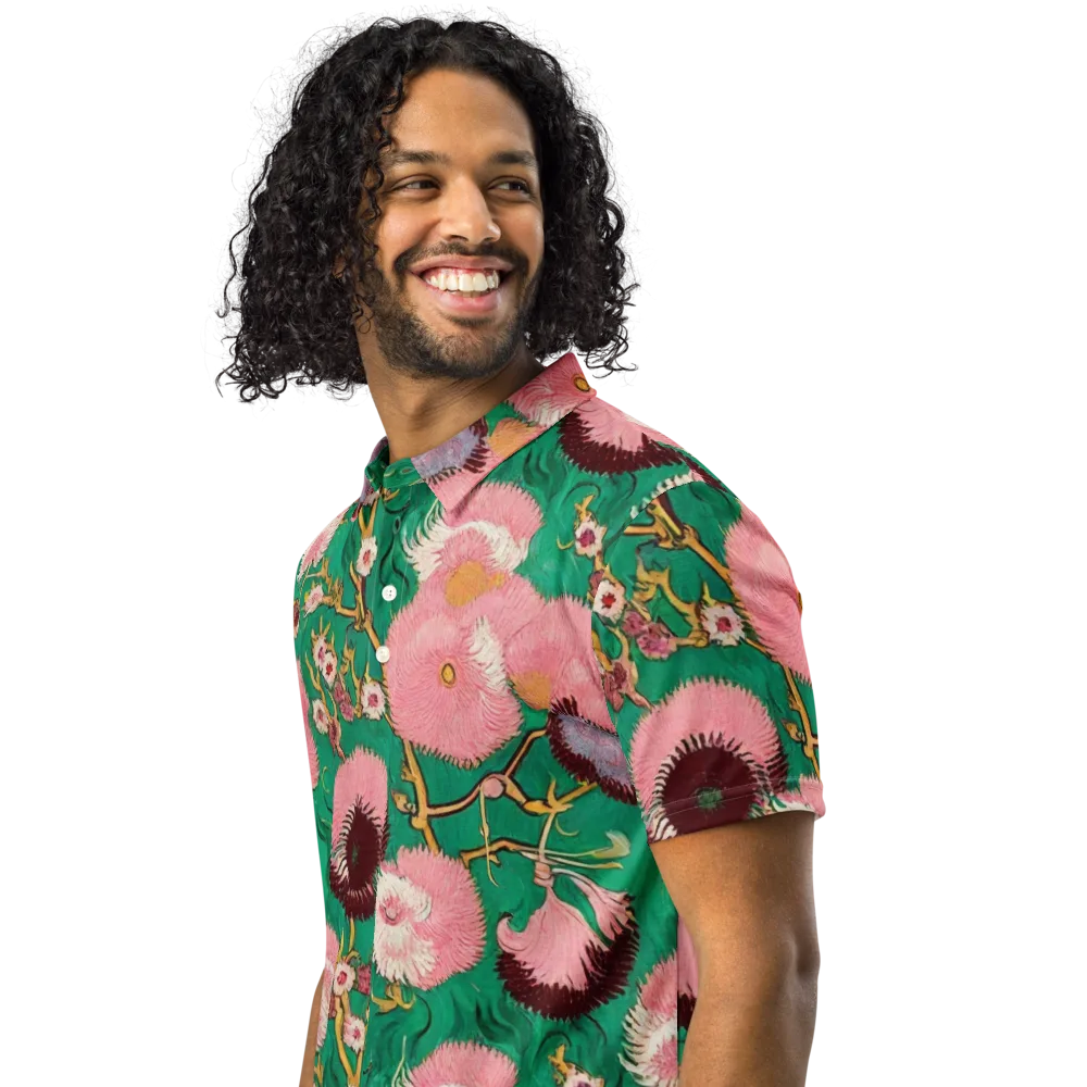 Emerald Chrysanthemum on Men's Slim Fit Polo Shirt — Left Front