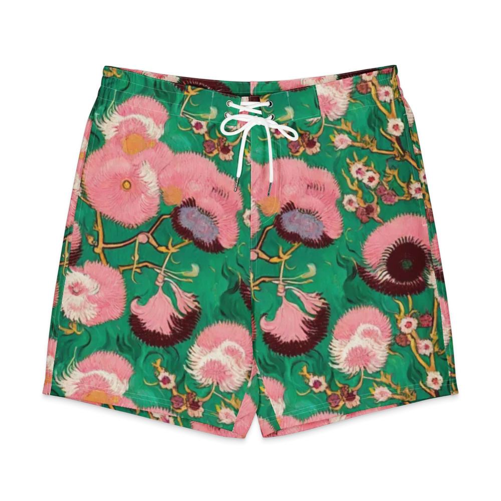 Emerald Chrysanthemum on Men's Board Shorts — Front