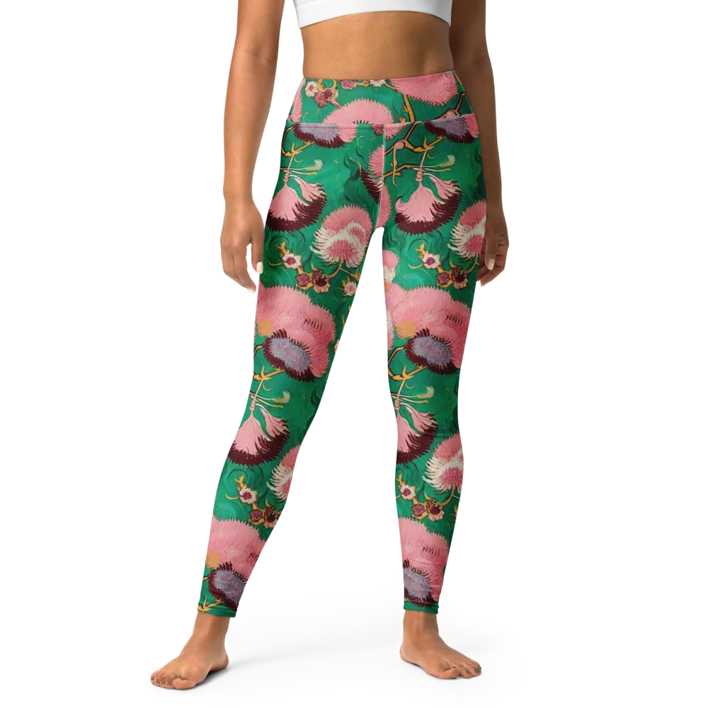 Emerald Chrysanthemum on Yoga Leggings — Front