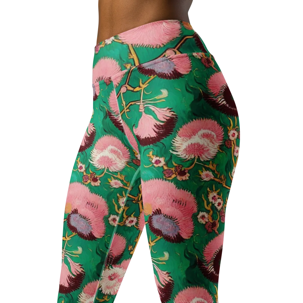 Emerald Chrysanthemum on Yoga Leggings — Left Front