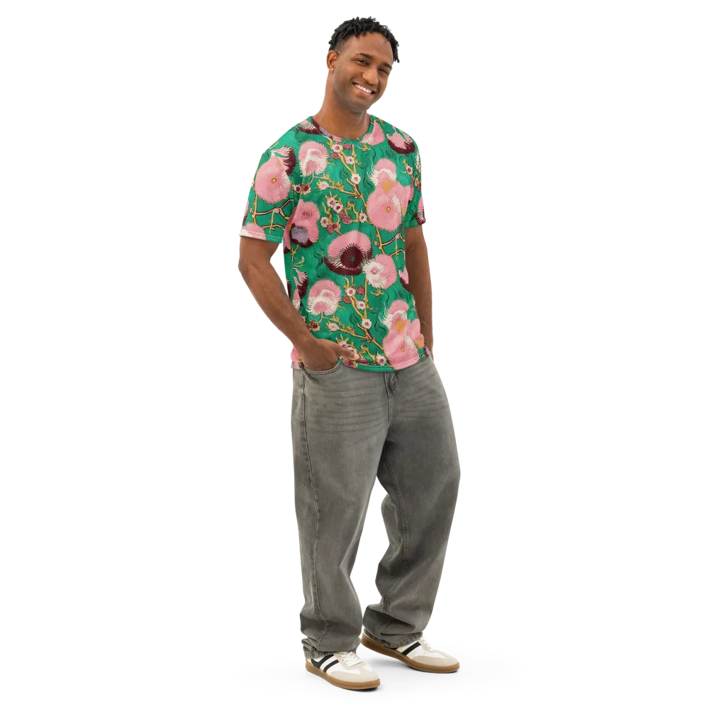 Emerald Chrysanthemum on Men's Cotton Crew Neck T-Shirt — Right Front