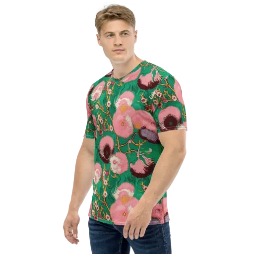 Emerald Chrysanthemum on a Men's Crew Neck T-Shirt
