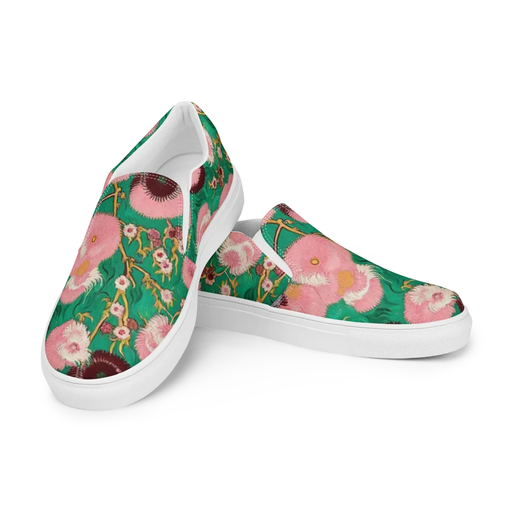 Emerald Chrysanthemum on Men's Slip-On Canvas Shoes — Left Front