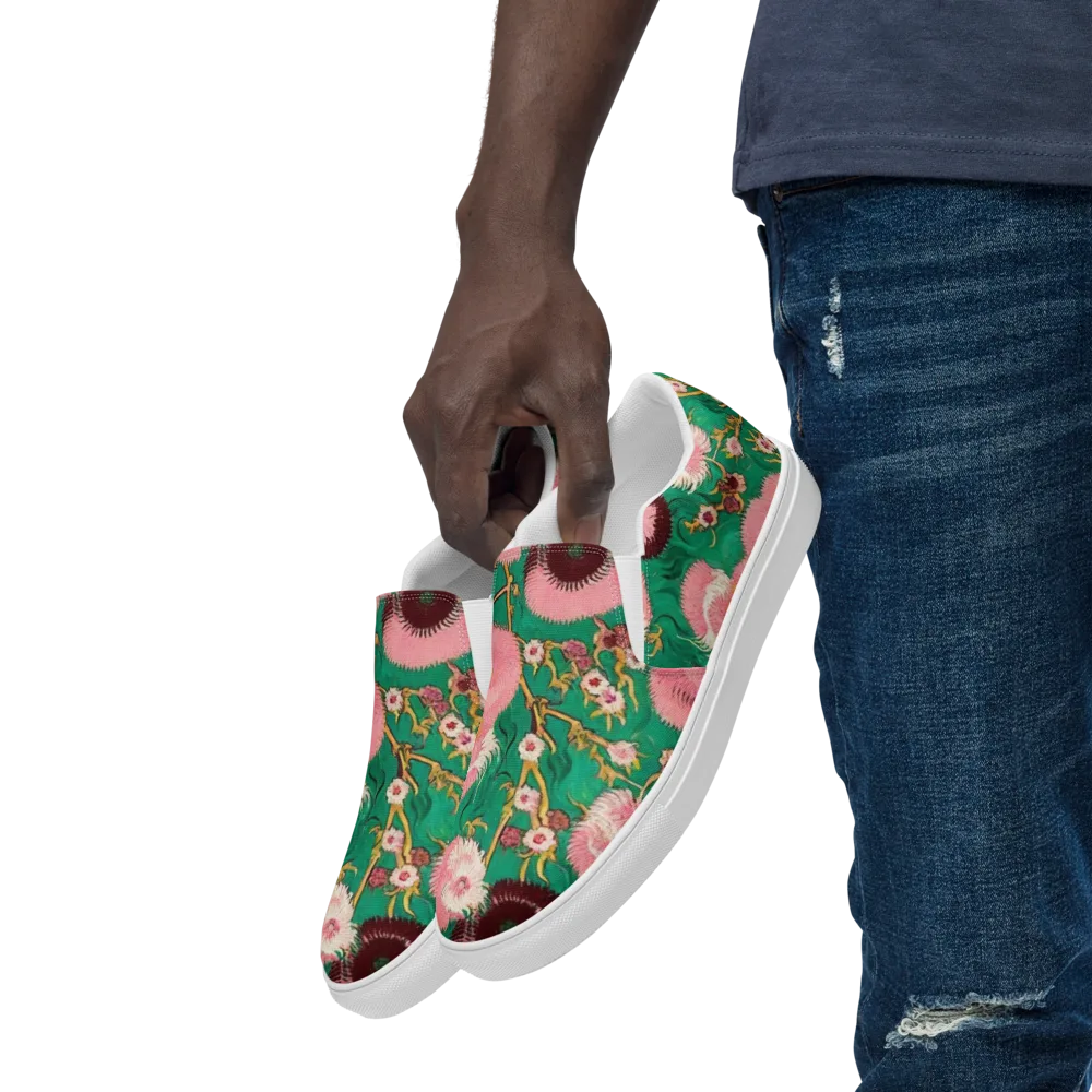 Emerald Chrysanthemum on Men's Slip-On Canvas Shoes — Left Front